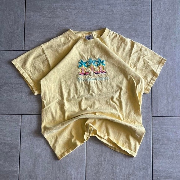 Delta Other - Delta Magnum Weight Mediterranean Palm Tree Embroidered Yellow T-Shirt Mens M